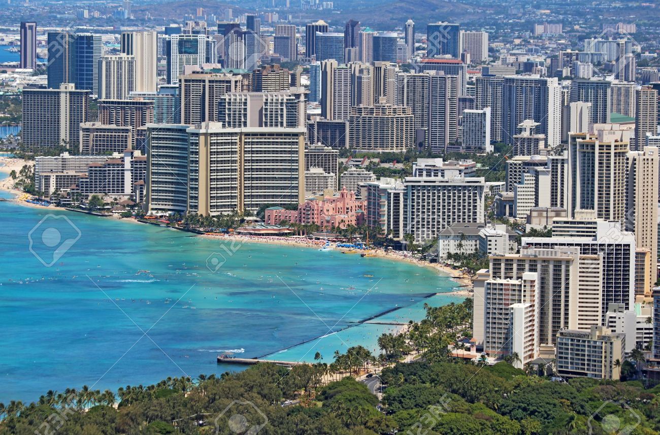 Close-up Skyline Of Honolulu, Hawaii Showing The Hotels And Buildings On  Waikiki Beach Stock Photo, Picture and Royalty Free Image. Image 10743444., image size:1300x858