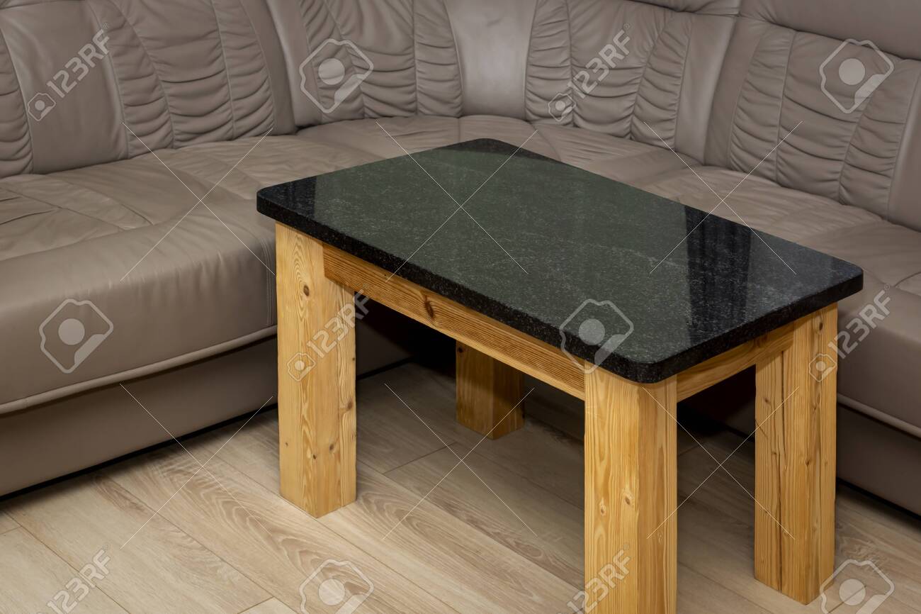 Empty Rustic Table Made Of Polished Granite By A Soft Leather - Empty Rustic Table Made Of Polished Granite By A Soft Leather
