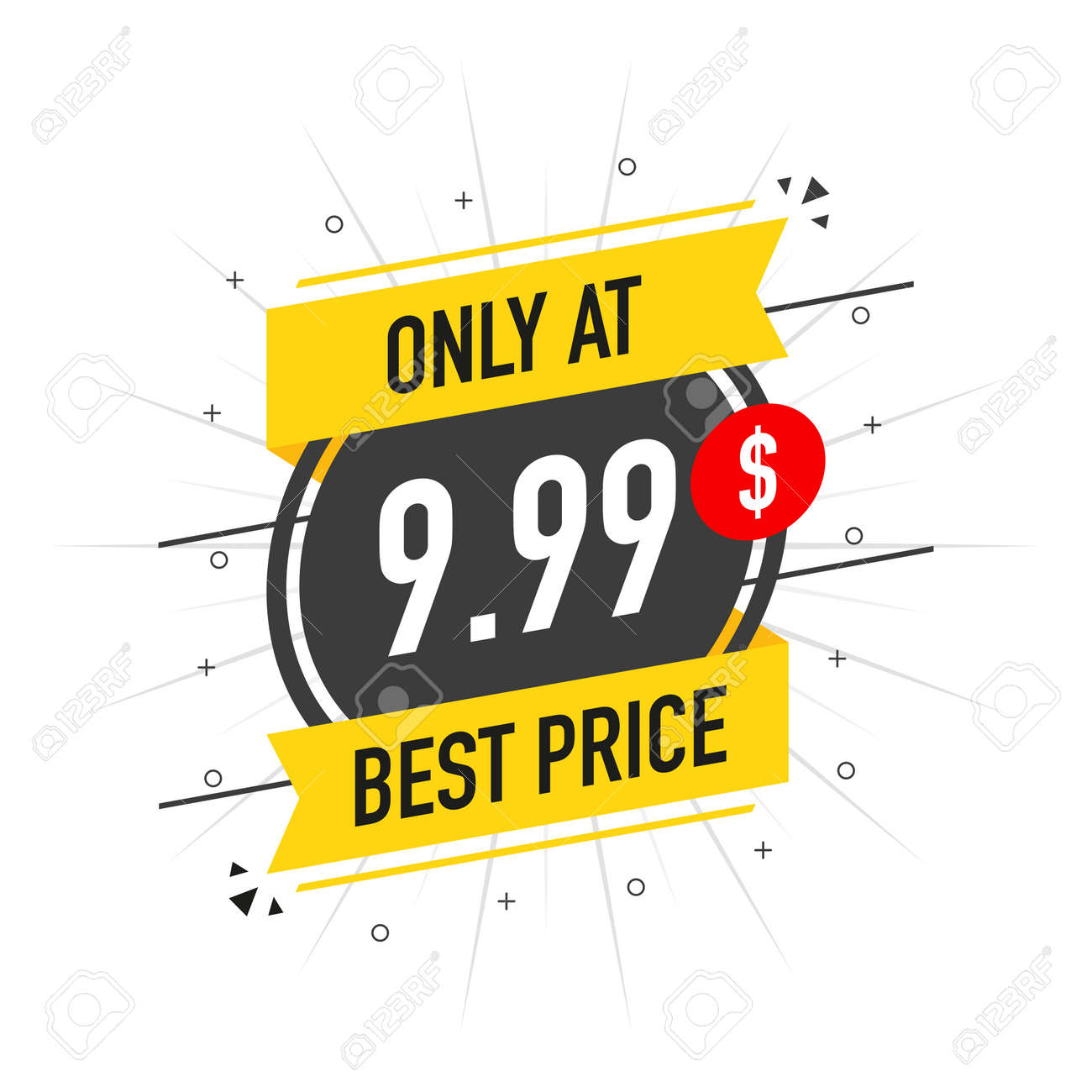 9.99 달러와 센트 최고의 가격으로만 판매합니다. 흰색 배경에 플랫 스타일의 스티커 디자인. 벡터 배너입니다. 로열티 무료 사진,  그림, 이미지 그리고 스톡포토그래피. Image 164124653