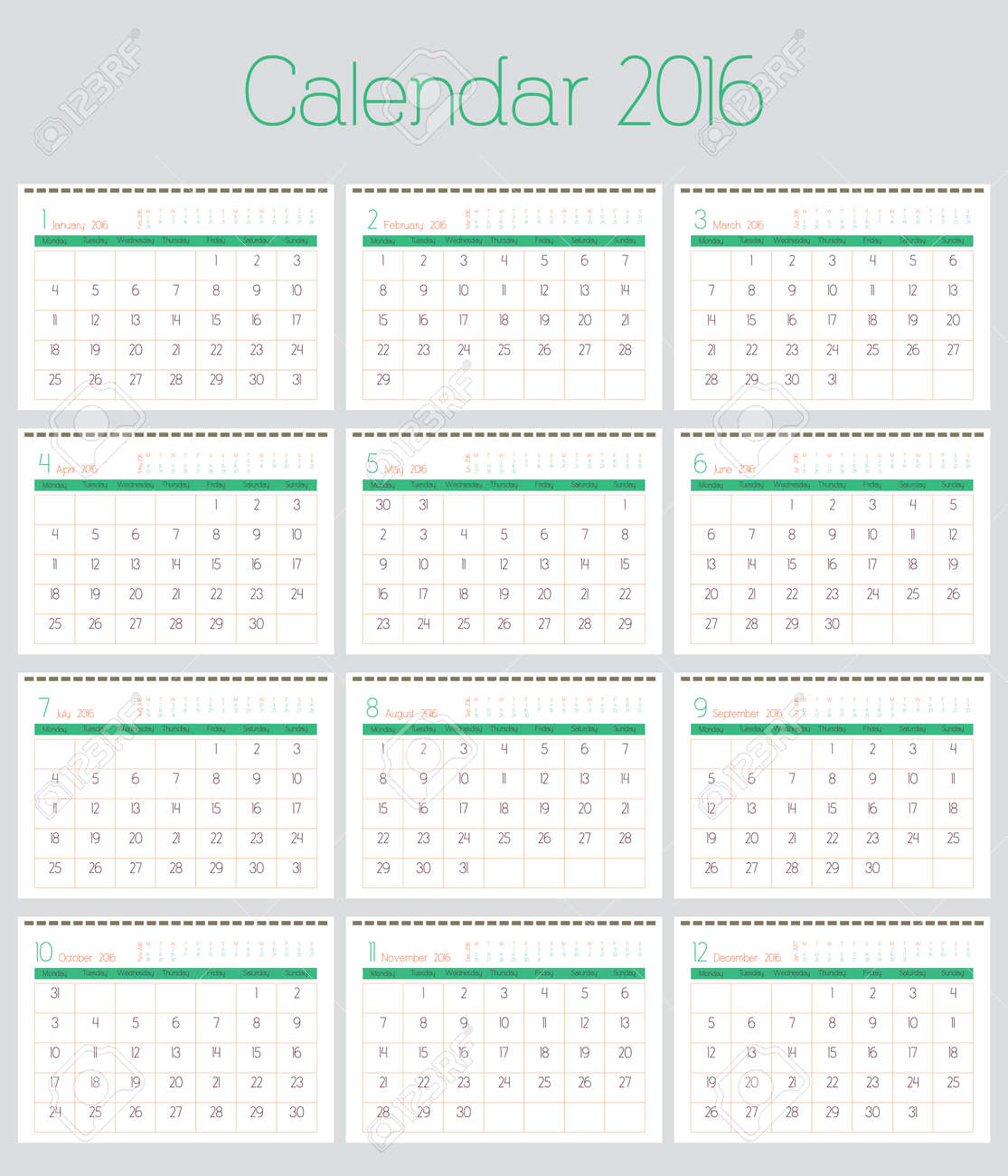 poster calendar for 2016 simple vector design print template