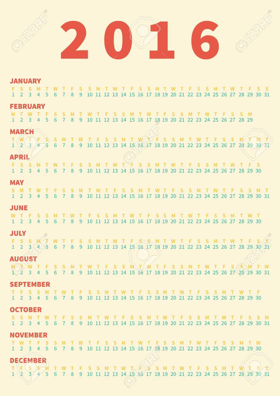 poster calendar for 2016 simple vector design print template