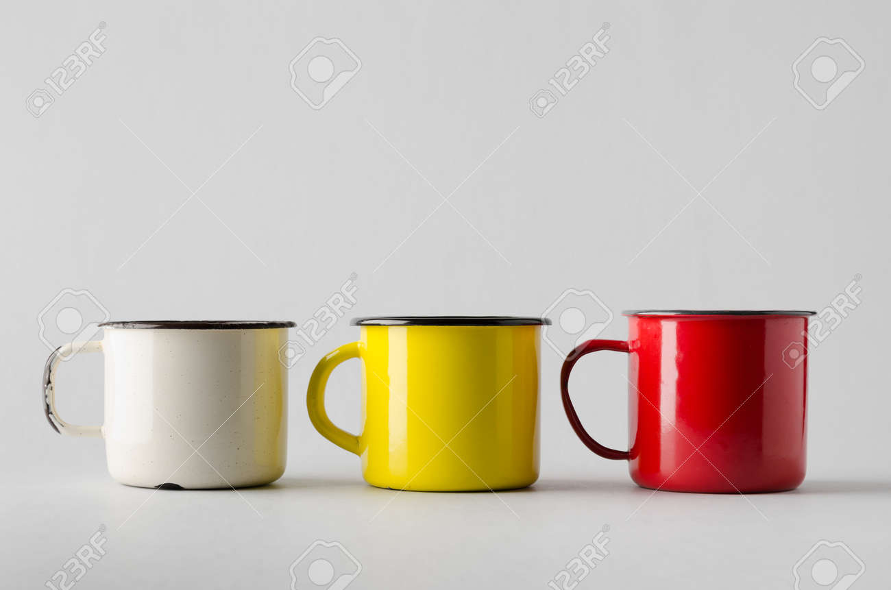 Download Enamel Mug Mock Up Three Mugs Stock Photo Picture And Royalty Free Image Image 68195539