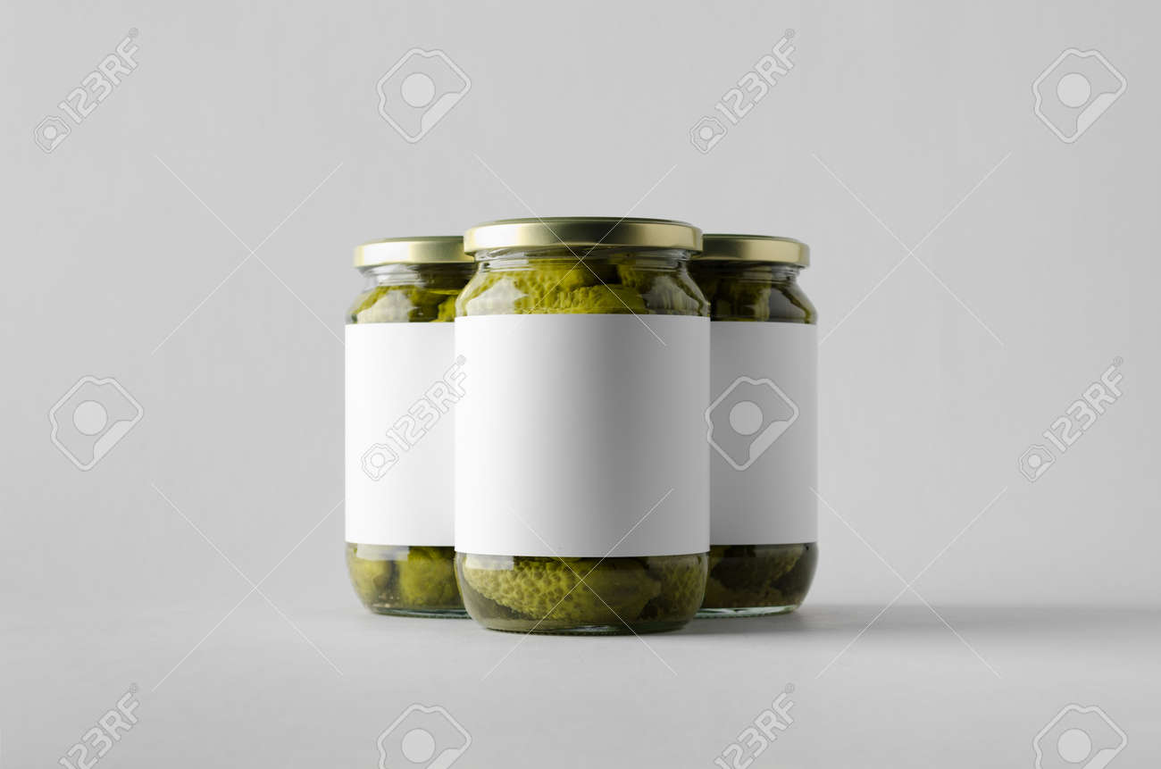 Download Pickled Cucumber Jar Mock Up Three Jars Blank Label Stock Photo Picture And Royalty Free Image Image 105821567
