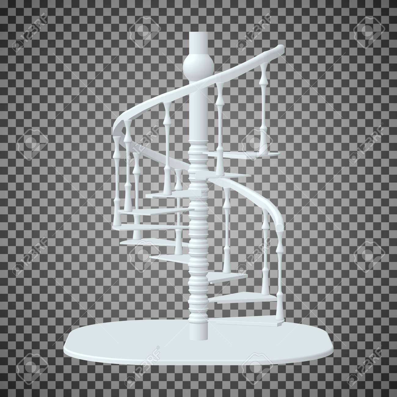 白い螺旋階段 透明な背景に隔離された3階 のイラスト素材 ベクタ Image