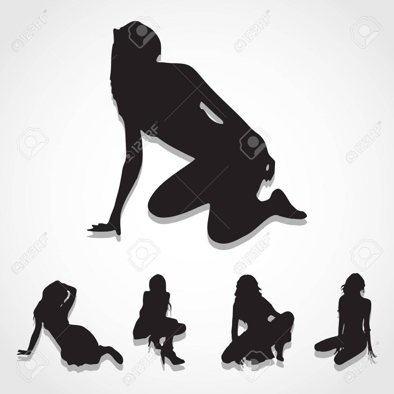 アイコンの様々 なポーズのシルエットのセクシーな女の子設定の使用のために大きかった のイラスト素材 ベクタ Image
