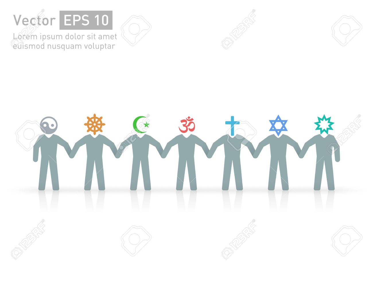 People of different religions and creed. Islam (Muslim), Judaism (Jew), Buddhism (???Buddhist ), Christianity, Hinduism (Hindu), Bahia(?Bahaee), taoism (Taoist). Religion vector symbols and characters. friendship and peace for different creeds - 56508243 People of different religions and creed. Islam (Muslim), Judaism (Jew), Buddhism (???Buddhist ), Christianity, Hinduism (Hindu), Bahia(?Bahaee), taoism (Taoist). Religion vector symbols and characters. friendship and peace for different creeds - 56508243