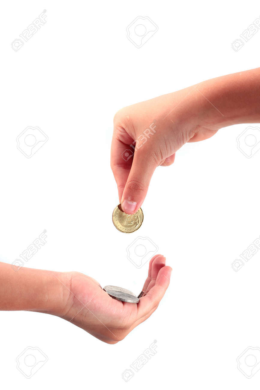 Cropped View Of A Hand Giving A Coin To Another Person Stock Photo, Picture  and Royalty Free Image. Image 27639793.