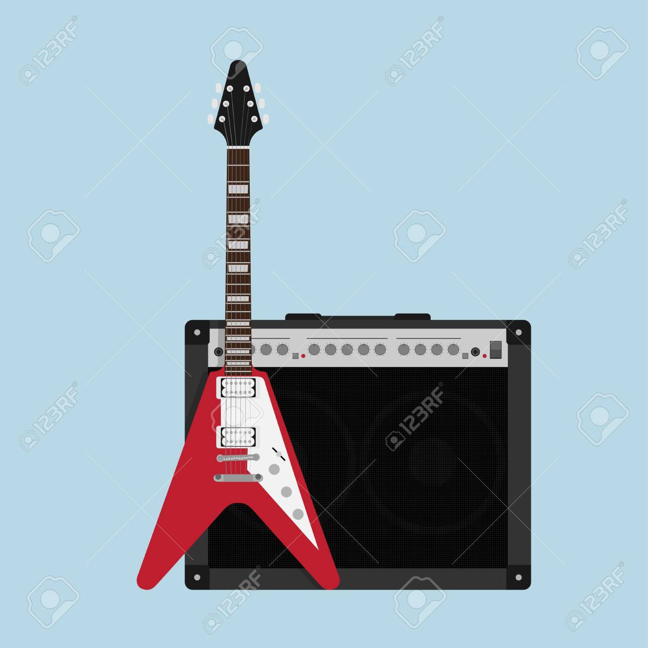 ギター アンプ スピーカーとギター フラット スタイルのイラストの写真のイラスト素材 ベクタ Image