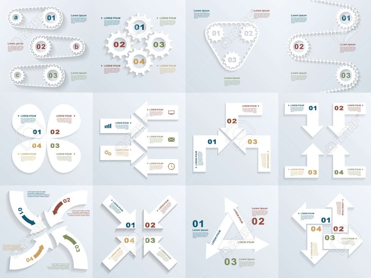 set of infographic templates with paper gears and arrows template templates for paper