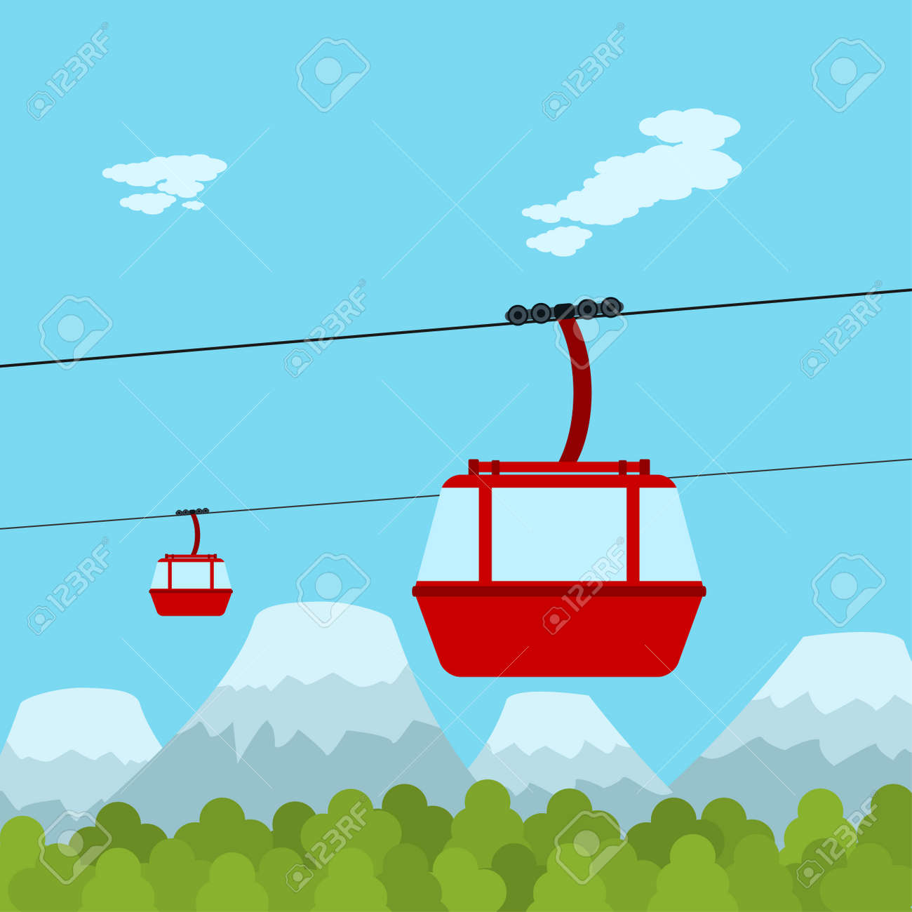 Picture Of Red Ropeway Cabines With Forest And Mountain On Background Flat Style Illustration Royalty Free Cliparts Vectors And Stock Illustration Image