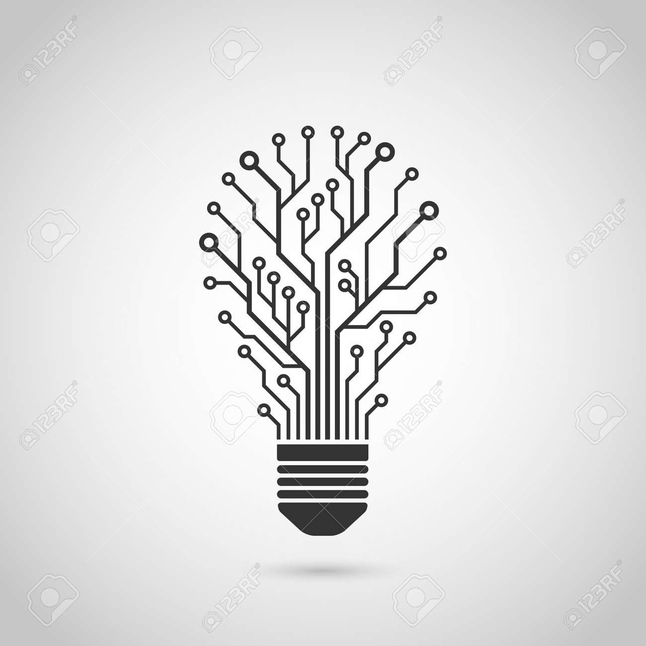 プリント回路基板 フラット スタイルの図の形で電球の黒と白のシルエット アイコン のイラスト素材 ベクタ Image