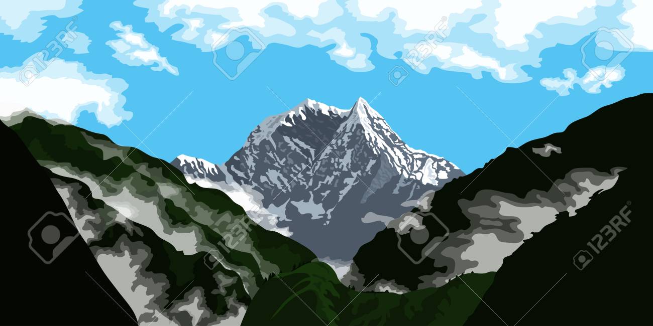 雲 トレッキングや登山のバナーのコンセプトと山の絵 のイラスト素材 ベクタ Image