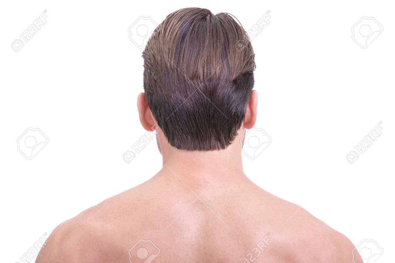 毛のないすべすべの背中や白い背景のよく手入れをされた白人男性の首 の写真素材 画像素材 Image