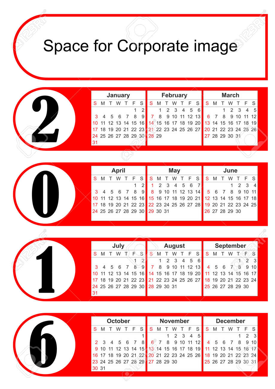 2016 vertical calendar with simply red graphic design vector