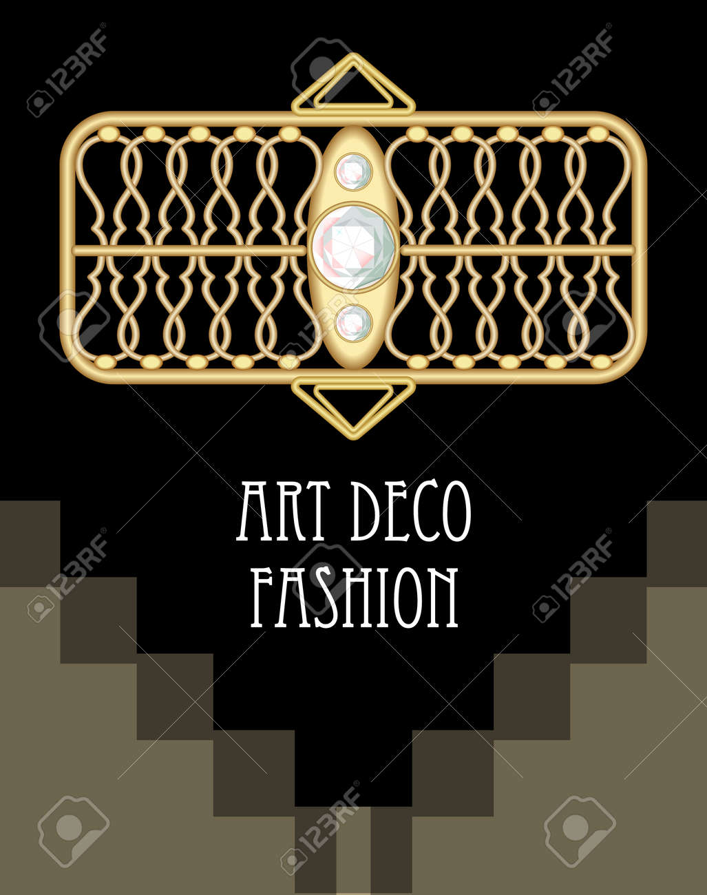 高価なアールデコ フィリグリー ブローチ ダイヤモンド アンティーク ゴールド ジュエル ヴィクトリア様式のファッションの四角形組成のベクター Eps 10のイラスト素材 ベクタ Image