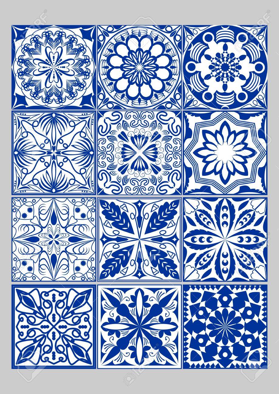 Majolica Keramik Fliesen Mega Set Blau Und Weiss Azulejos Original Portugiesischen Und Spanischen Dekor Lizenzfrei Nutzbare Vektorgrafiken Clip Arts Illustrationen Image 80977066