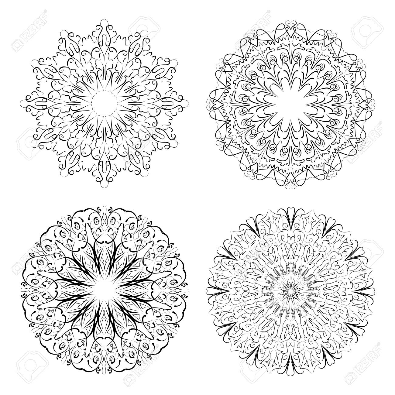Calligraphic Circle Lace Patterns In Monochrome Design Embroidery