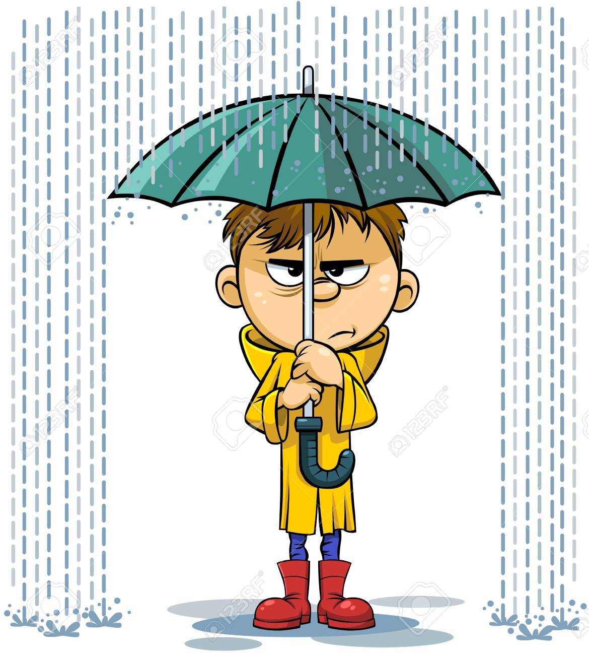 Illustration De Dessin Animé De Vecteur D'un Enfant Triste Vecteur De Dessin Animé De Lhomme Marchant Dans La Pluie