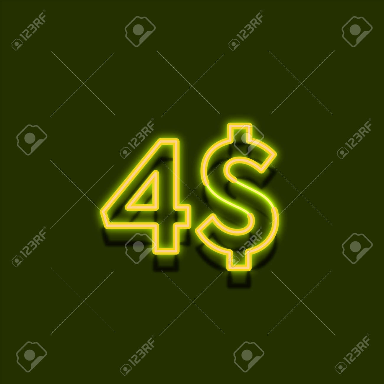 Neon Dollars 4$ Price Symbol Design. Enjoy Special Offer 4 Dollar Sign On  Green Background 免版權照片，圖片，畫像及圖片庫. Image 177254199