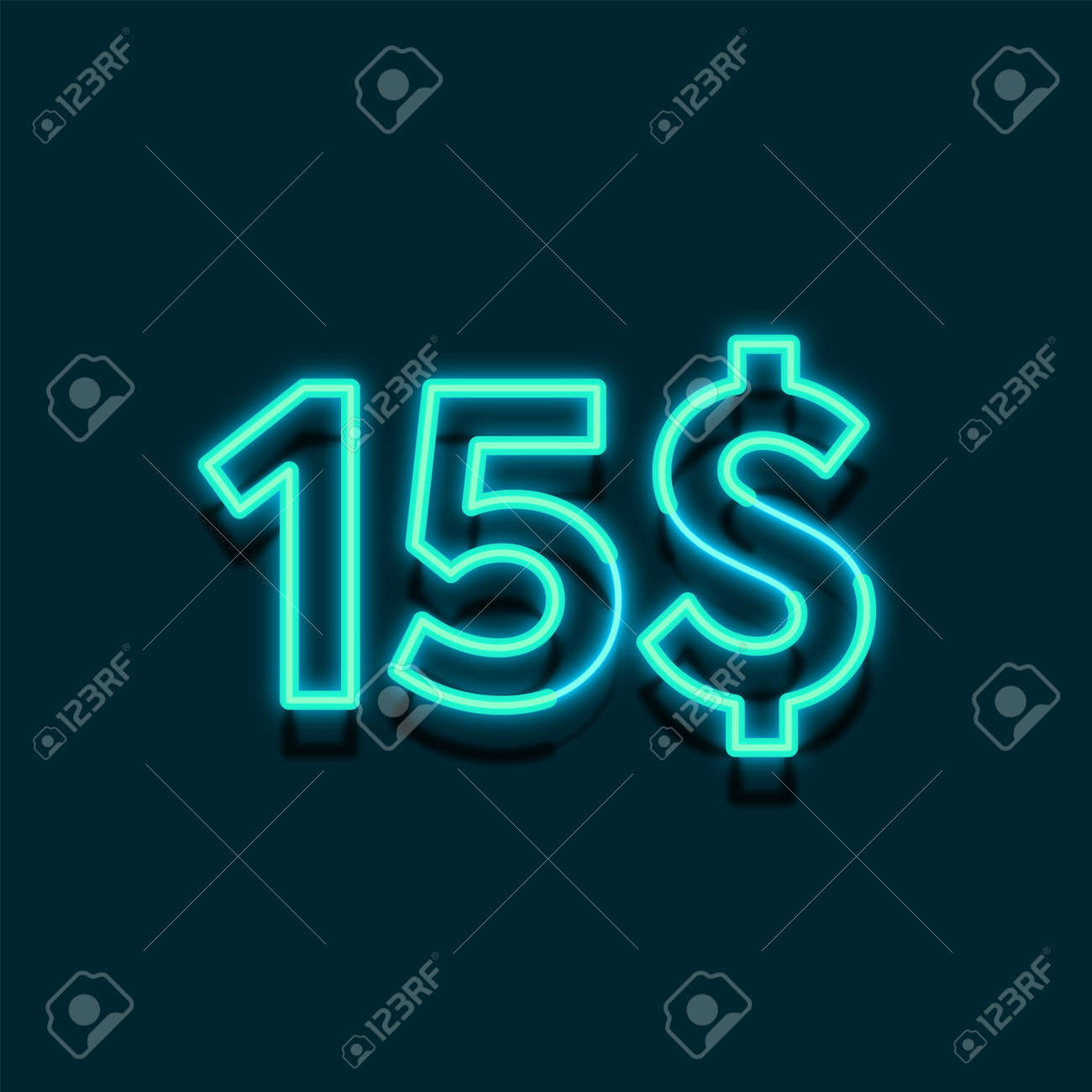 네온 달러 15 가격 기호 디자인은 녹색 배경에 특별 제공 15달러 기호를 제공합니다. 로열티 무료 사진, 그림, 이미지 그리고  스톡포토그래피. Image 177255108