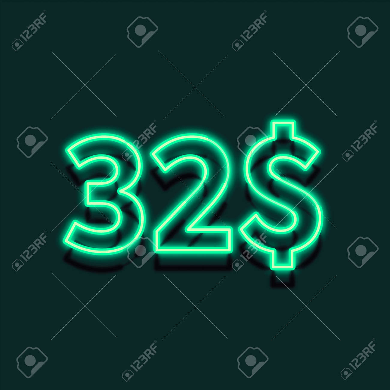 Neon Dollars 32$ Price Symbol Design. Enjoy Special Offer 32 Dollar Sign On  Green Background 免版權照片，圖片，畫像及圖片庫. Image 186648571