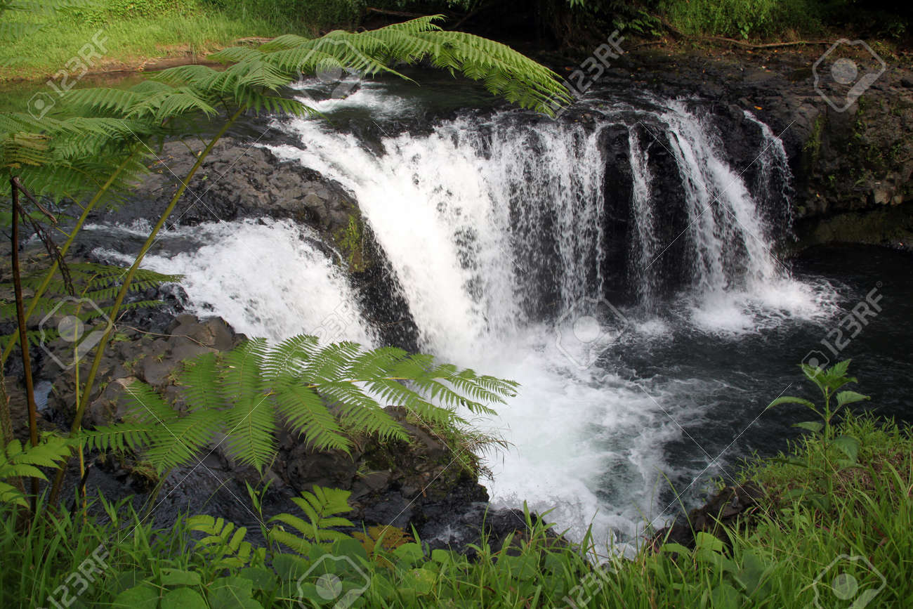 緑の草 川 滝はウポル島 サモア の写真素材 画像素材 Image