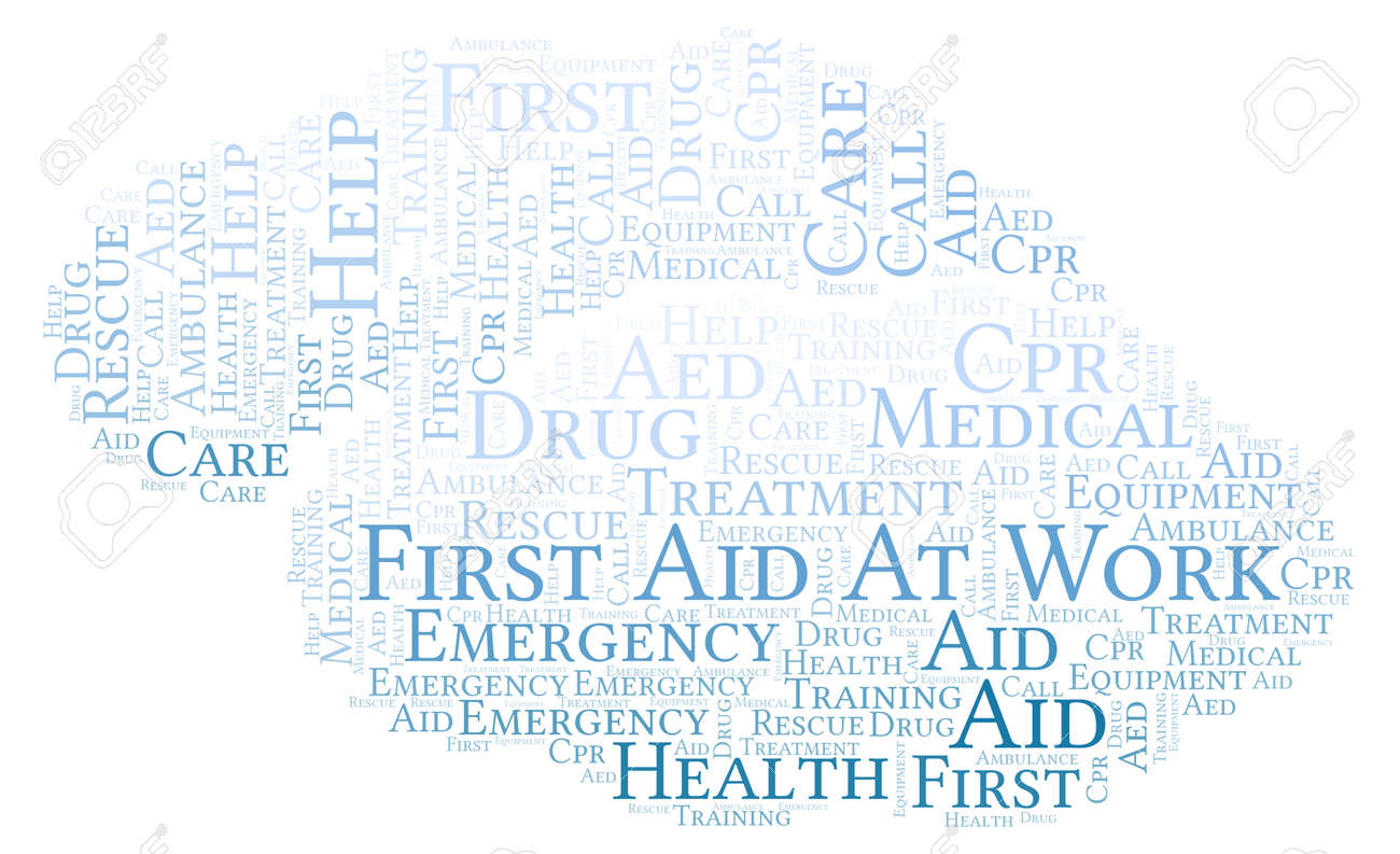 first aid at work word cloud made with text only stock photo