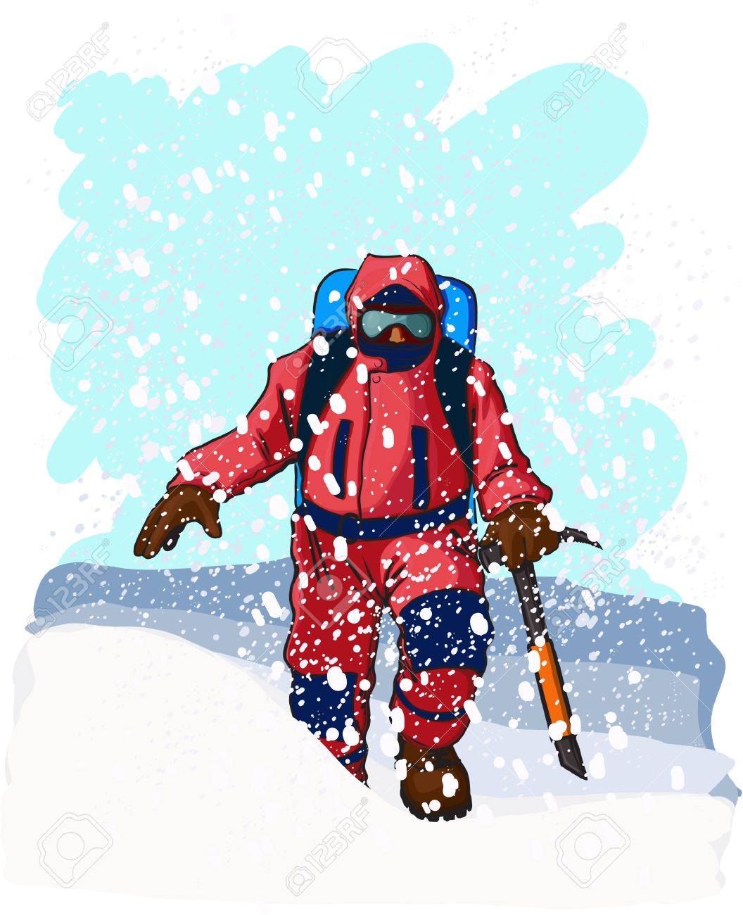 雪が多い斜面を赤い登る登山服を着てください のイラスト素材 ベクタ Image 雪が多い斜面を赤い登る登山服を着てください のイラスト素材 ベクタ Image