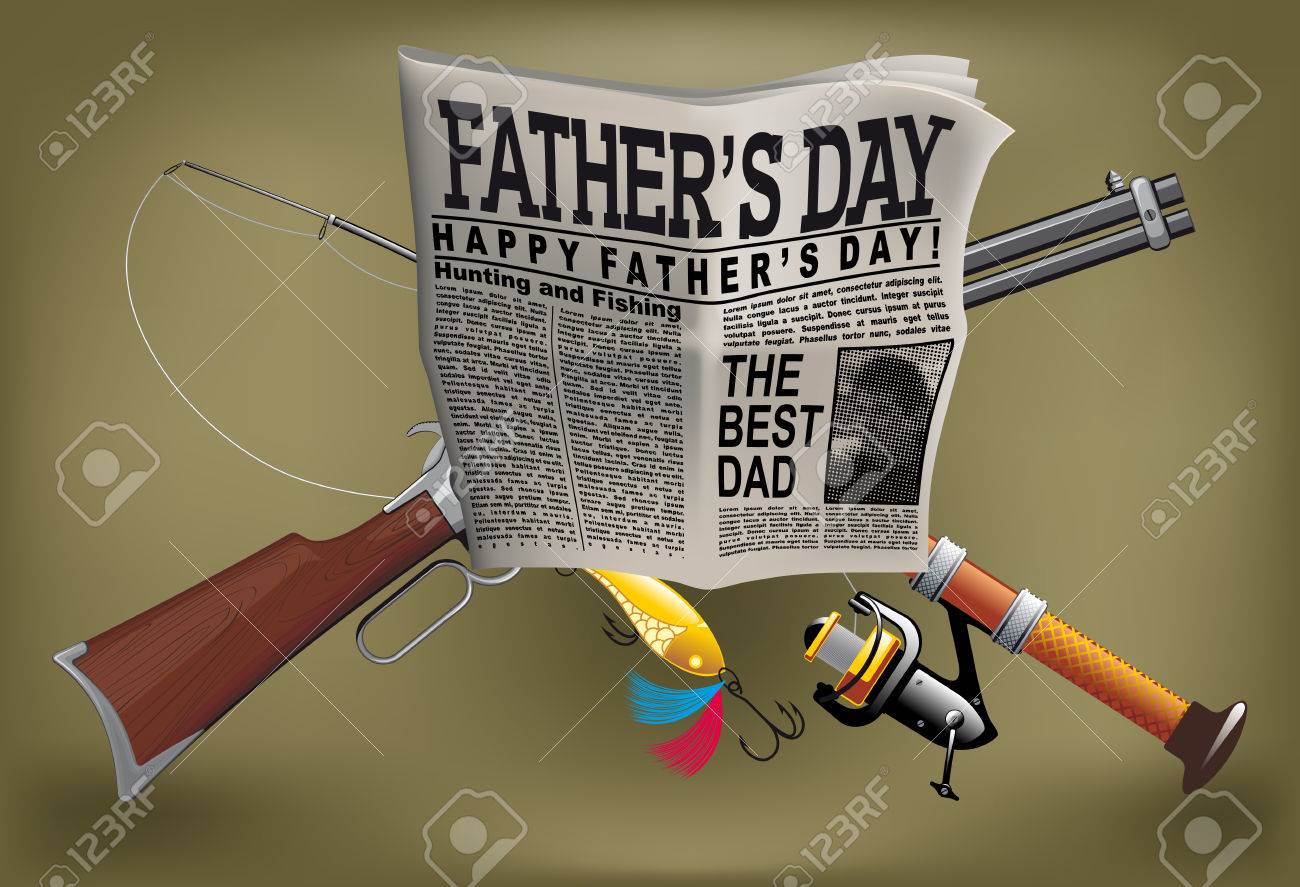 Father S Day Card With A Man Hobby Newspaper Gun And Spinning Royalty Free Cliparts Vectors And Stock Illustration Image 28526615