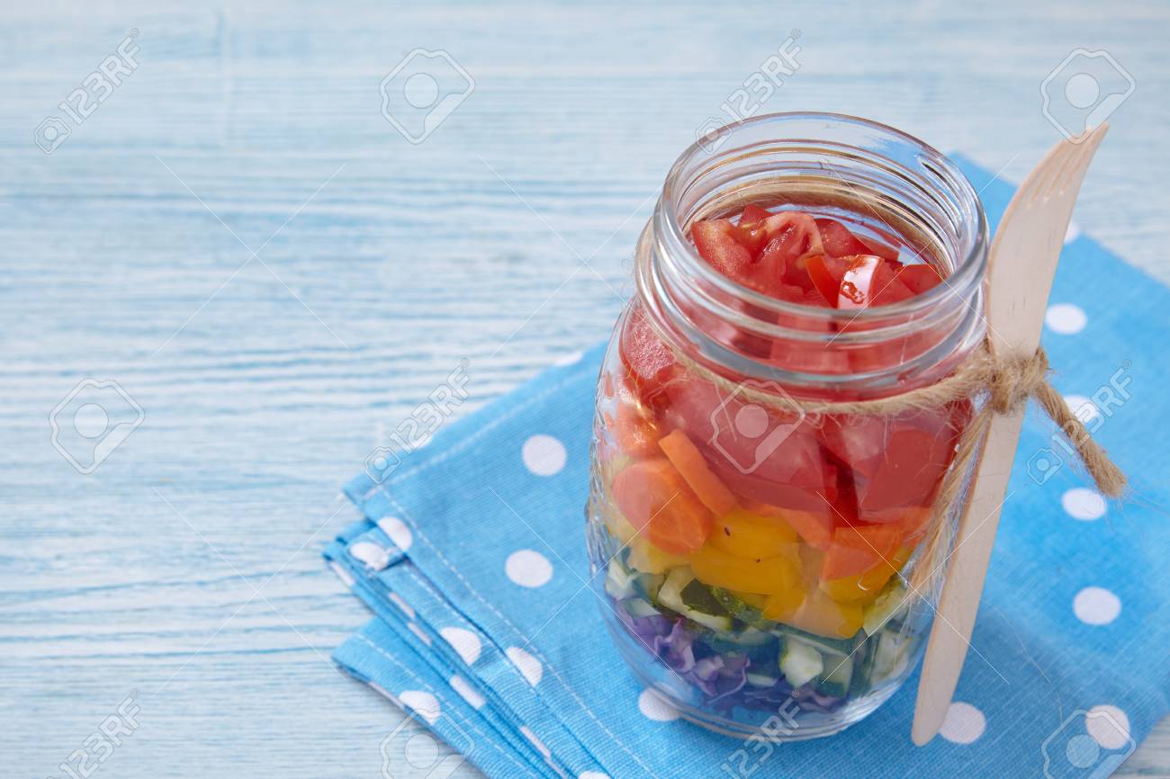 Rainbow Vegetable Salad In A Mason Jar Stock Photo Picture And Royalty Free Image Image 43455538