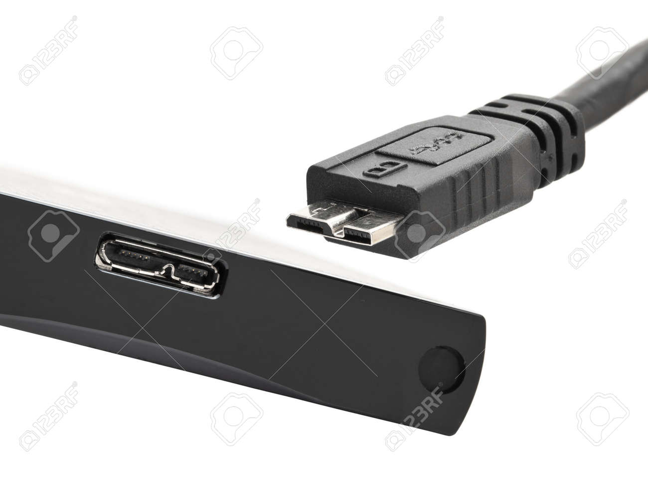 Mini Usb 30 Plug And Socket On External Device Isolated On White