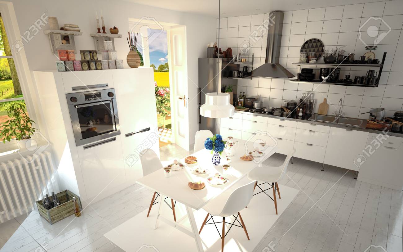 White Sunny Kitchen 3d Render Design Stock Photo Picture And Royalty Free Image Image 76821395