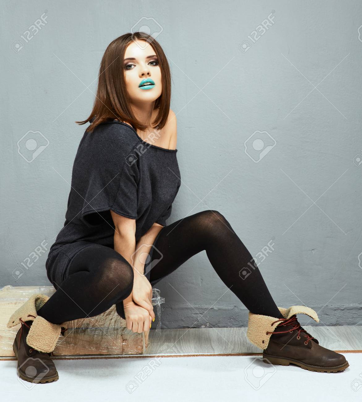 Fashion Young Model Pose. Studio. Full Body.Grunge Style. Stock Photo,  Picture and Royalty Free Image. Image 86206191., image size:1171x1300