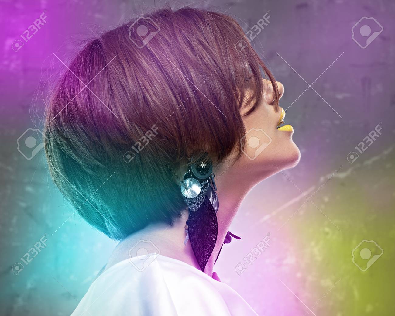 Profile Face Portrait Of Sexy Woman With Medium Length Hair
