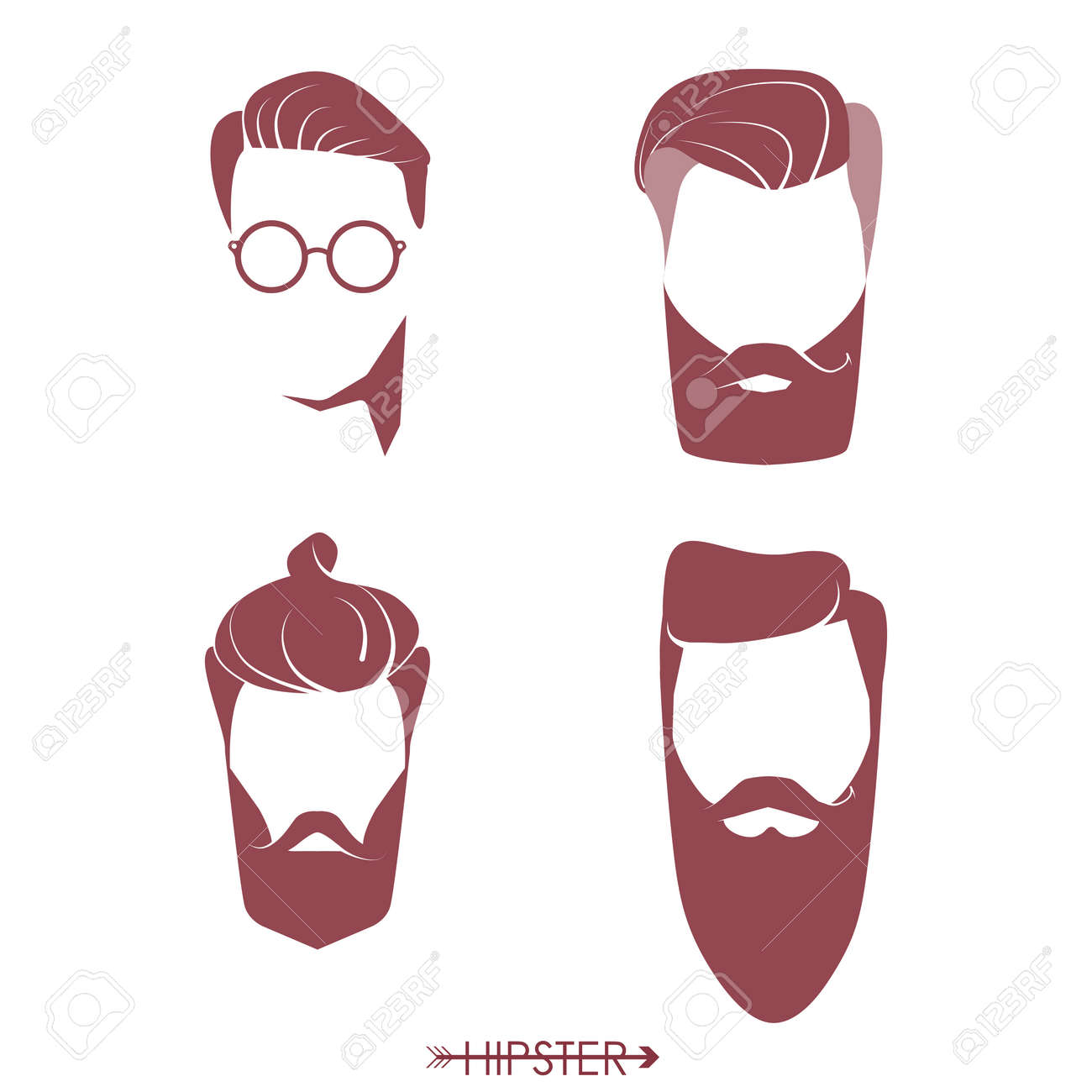 set of hipster man haircuts beards mustaches simple design