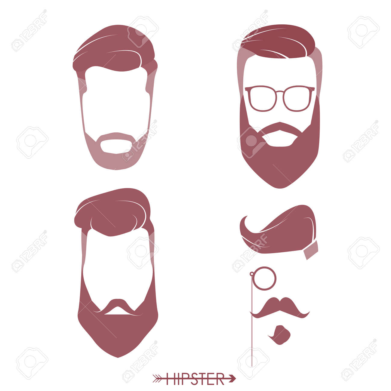 set of hipster man haircuts beards mustaches simple design
