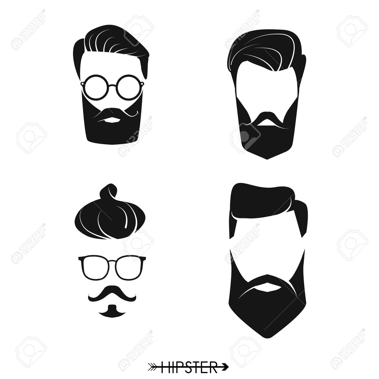 set of hipster man haircuts beards mustaches simple design