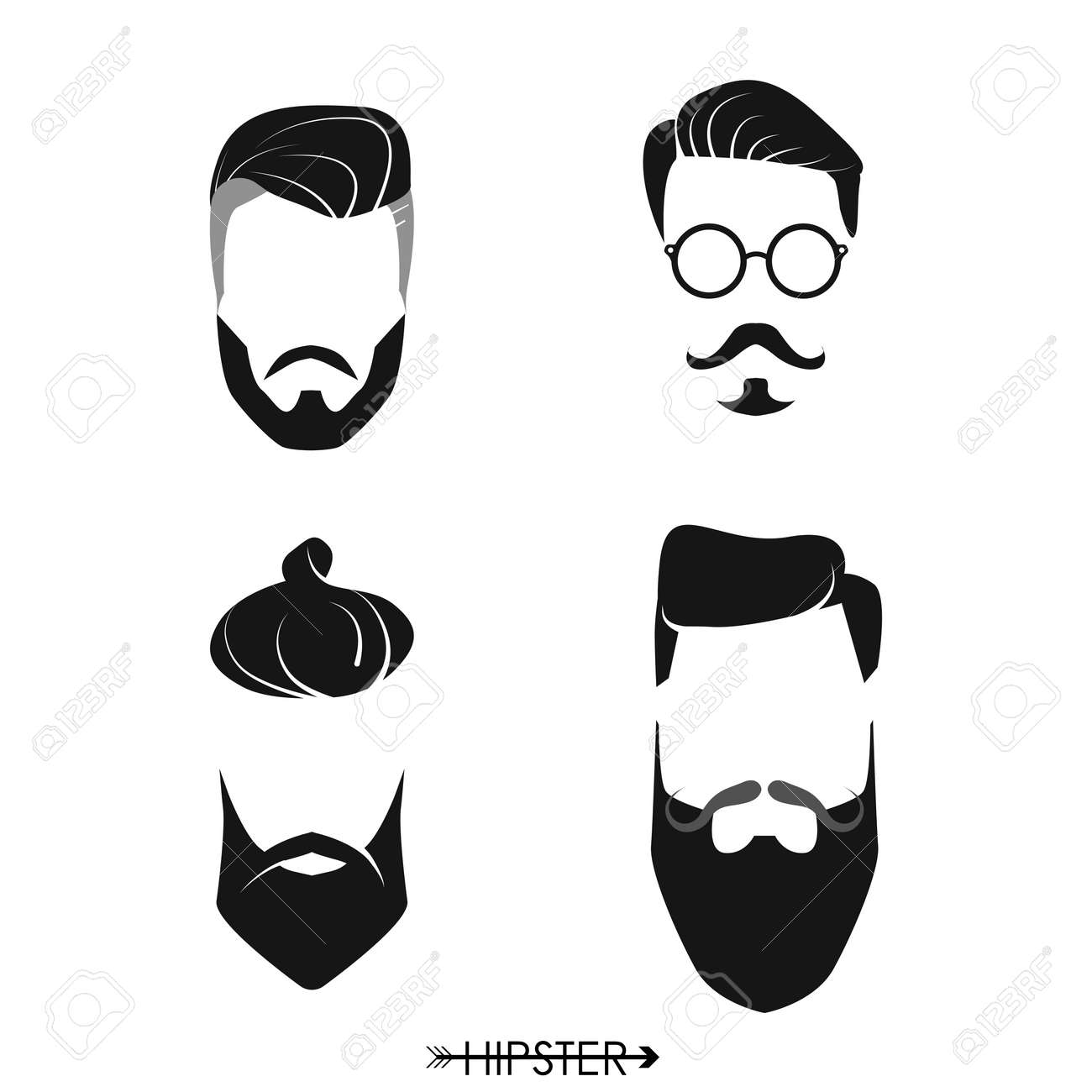 set of hipster man haircuts beards mustaches simple design
