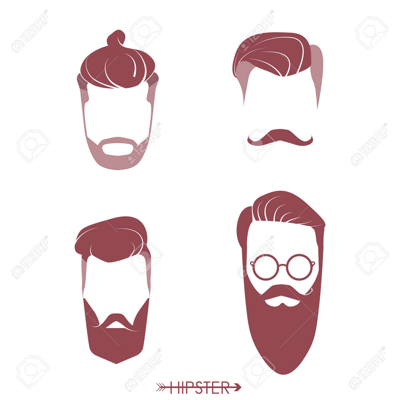 set of hipster man haircuts beards mustaches simple design