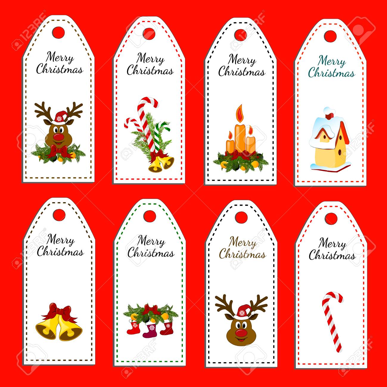 set of eight holiday christmas labels stickers card with jingle christmas to and from labels