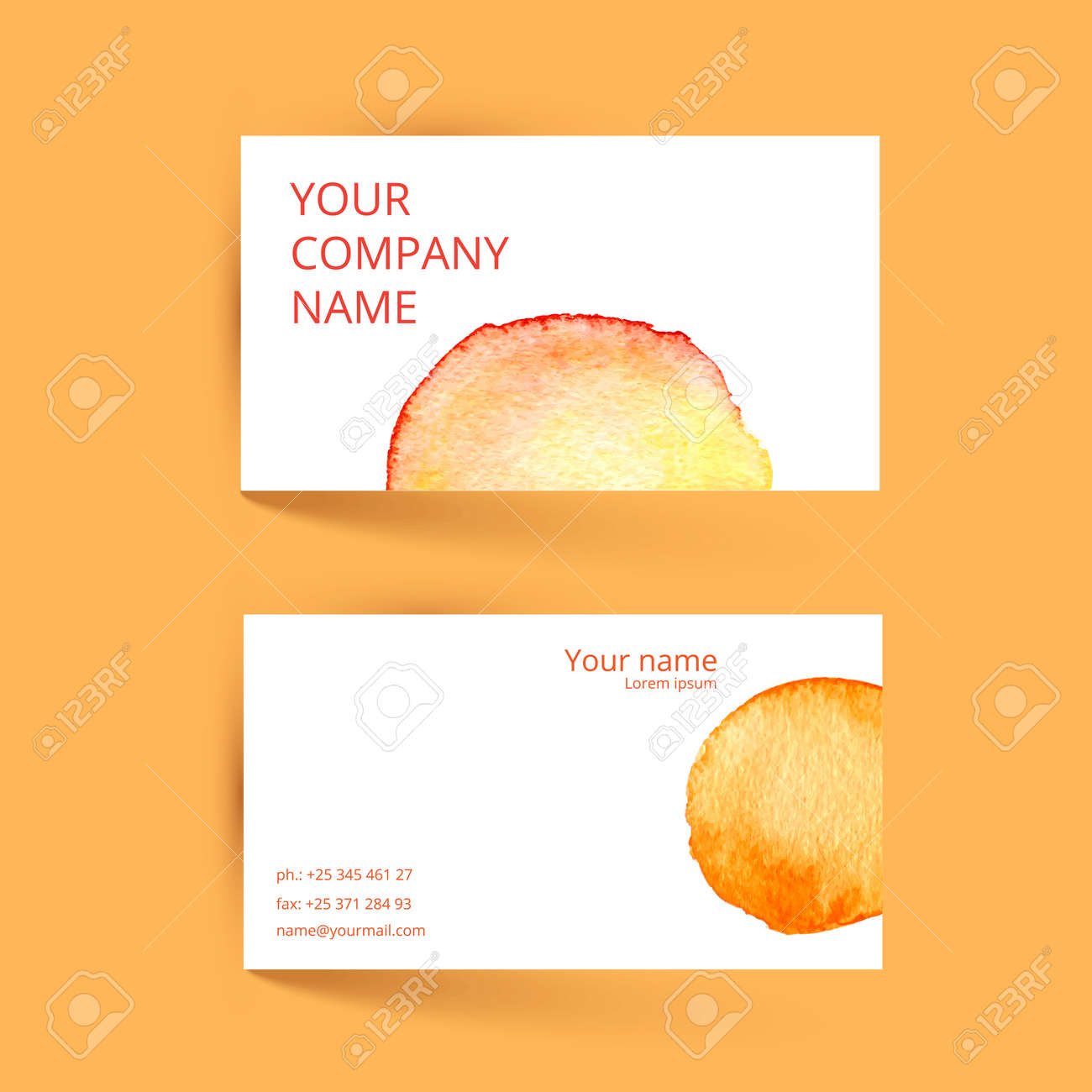 business card template vector watercolor orange design vector