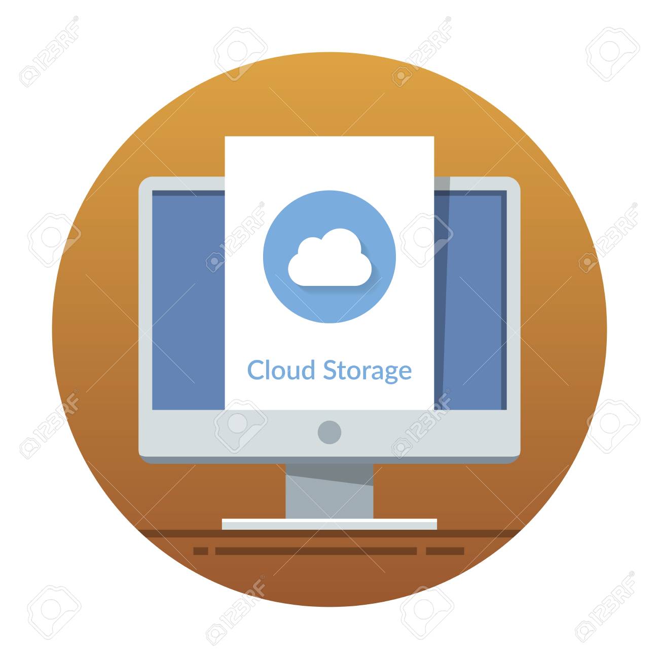 モニター画面にクラウド ストレージ アイコン モバイル アプリケーションや Web サイトのインターフェイスのフラット ベクトル イラスト の イラスト素材 ベクタ Image