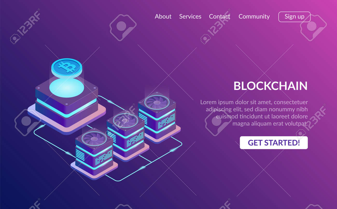Concept De Crypto-monnaie Et De Blockchain. Ferme Pour Miner Des Bitcoins.  Marché Monétaire Numérique, Investissement, Finance Et Trading. Parfait  Pour La Conception Web, La Bannière Et La Présentation. Illustration  Vectorielle Isométrique Clip