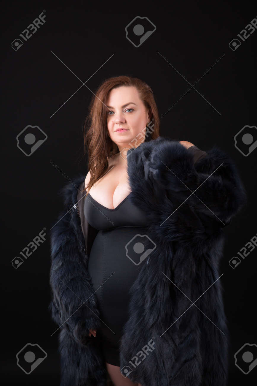 plus size fur jacket black