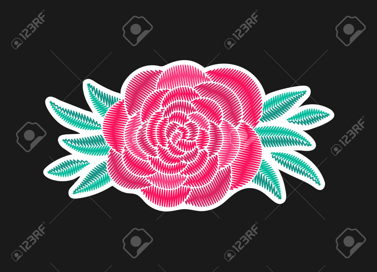 peony flower with leaves embroidered patch design needlework