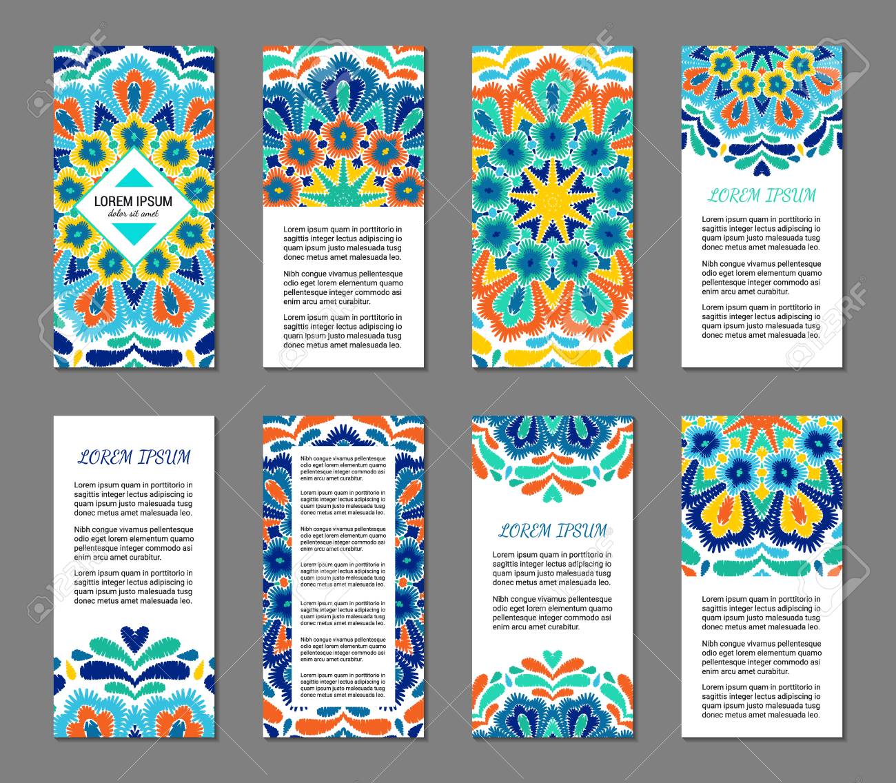 embroidery style vertical flyer set with bright colorful mandala embroidery flyer