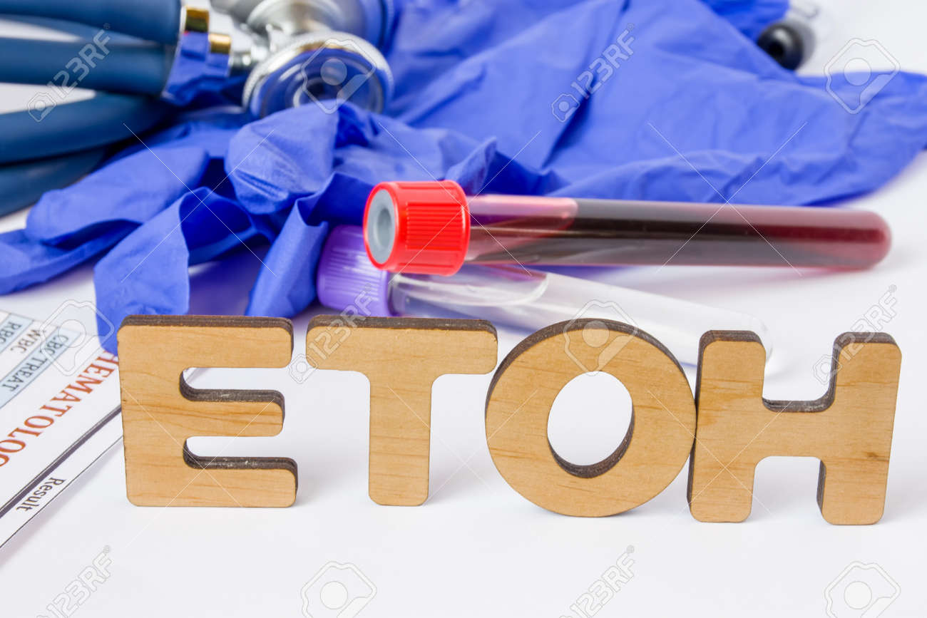 Etoh Abbreviation Or Acronym For Laboratory Test Or Diagnostics Of Ethanol Alcohol In Human Blood Alcohol Abuse Or Alcoholism Withdrawal Word Etoh Amid Lab Test Tubes With Blood And Stethoscope Stock Photo