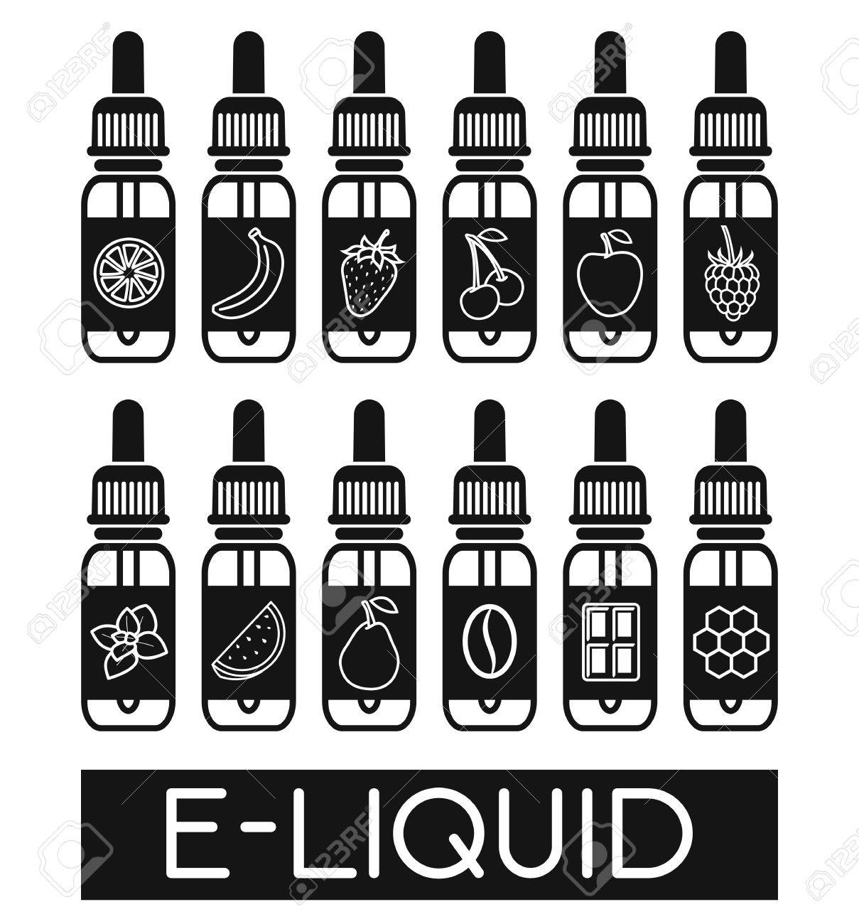 Icones De E Liquide Vecteur E Liquid Illustration De Differents Flavor Liquid A Vape Le Gout De La Cigarette Electronique Clip Art Libres De Droits Vecteurs Et Illustration Image