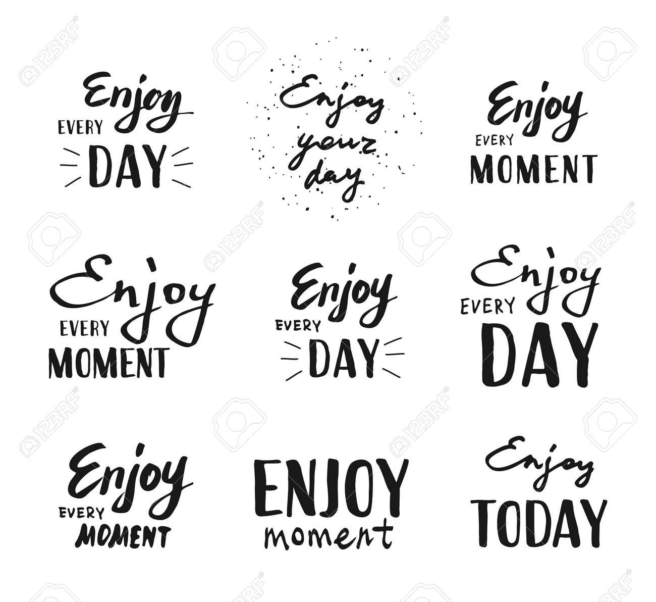 すべての瞬間をお楽しみください 白の背景にベクトル イラスト 文字を設定します 毎日を楽しむ のイラスト素材 ベクタ Image