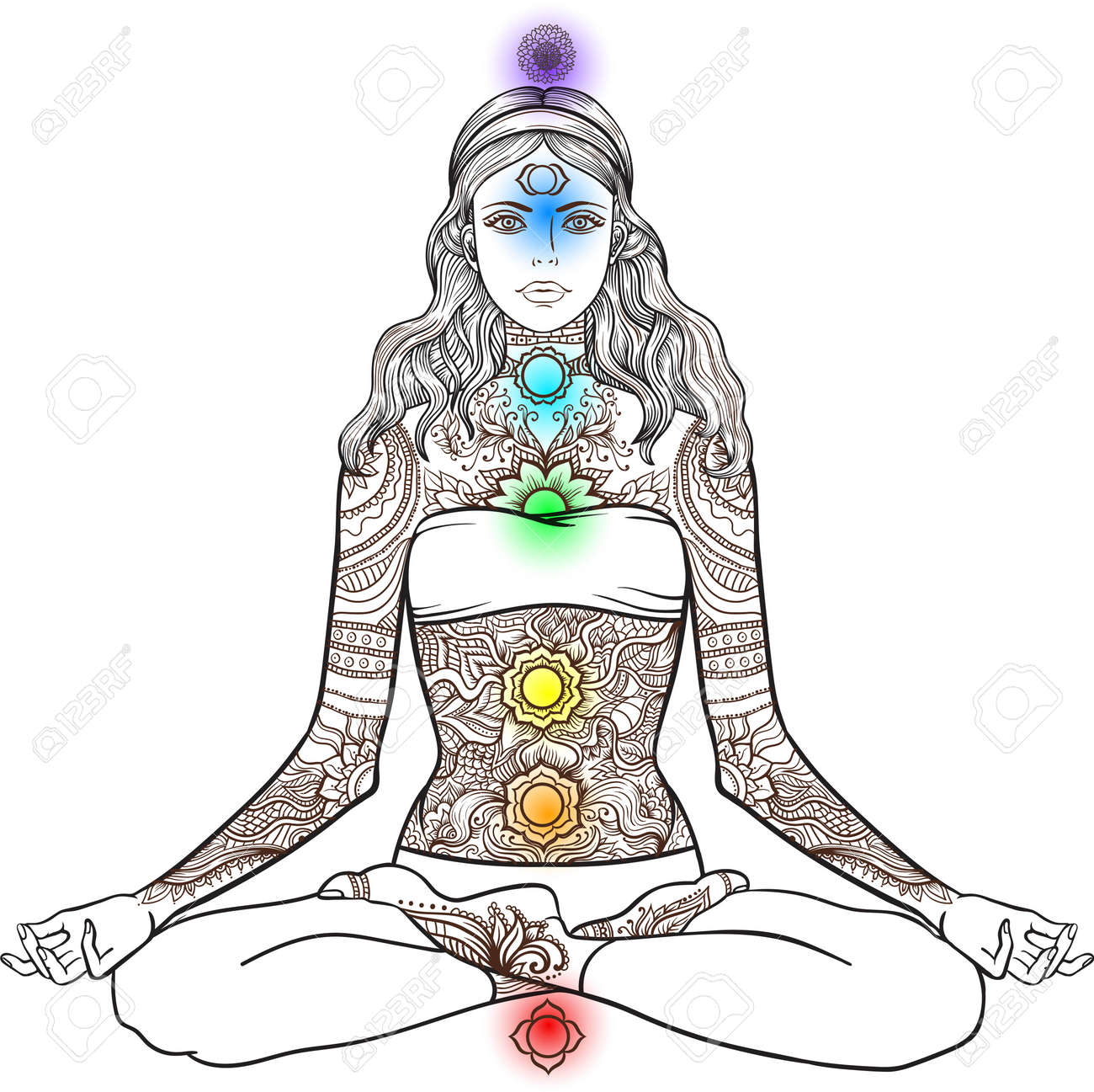 Woman Sitting In Yoga Lotus Pose With Tattoo Mehndi Ornamental Pattern. Meditation, Aura And Chakras. Vector Illustration. Royalty Free SVG, Cliparts, Vectors, And Stock Illustration. Image 57548968. Woman Sitting In Yoga Lotus Pose With Tattoo Mehndi Ornamental Pattern. Meditation, Aura And Chakras. Vector Illustration. Royalty Free SVG, Cliparts, Vectors, And Stock Illustration. Image 57548968.